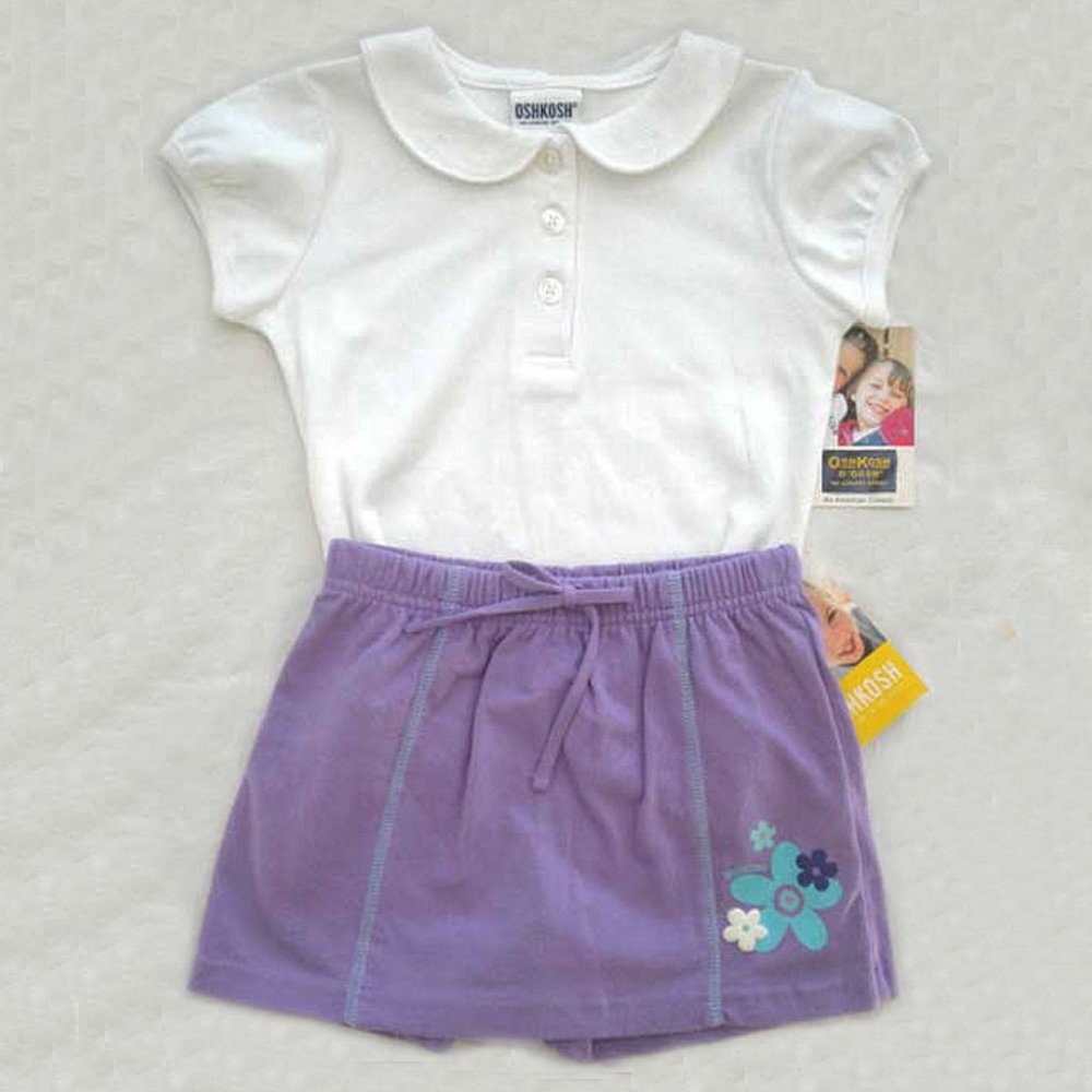 Girls NWT Oshkosh SZ 3T Flower 2pc Set Knit Polo and Knit Skort